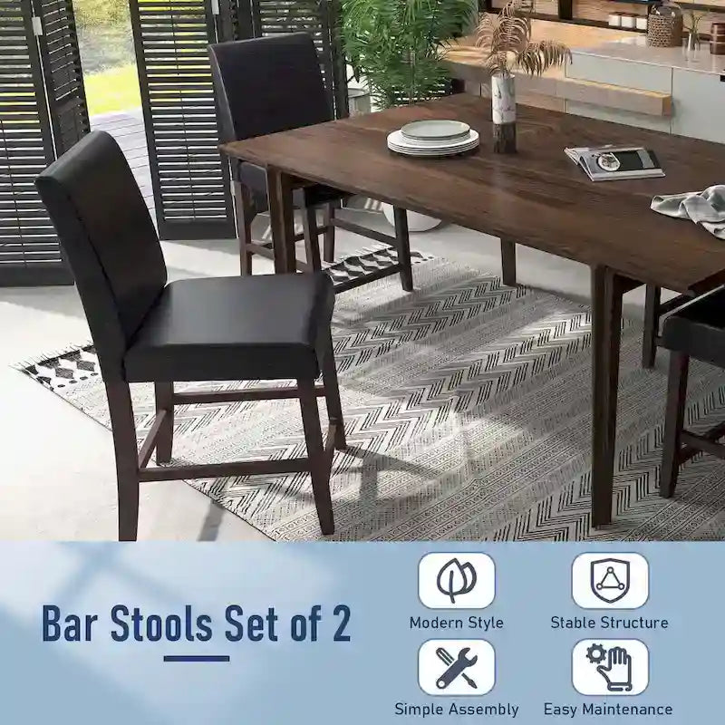 Set of 2 Barstools Wooden Vintage Bar Chairs Counter Stools