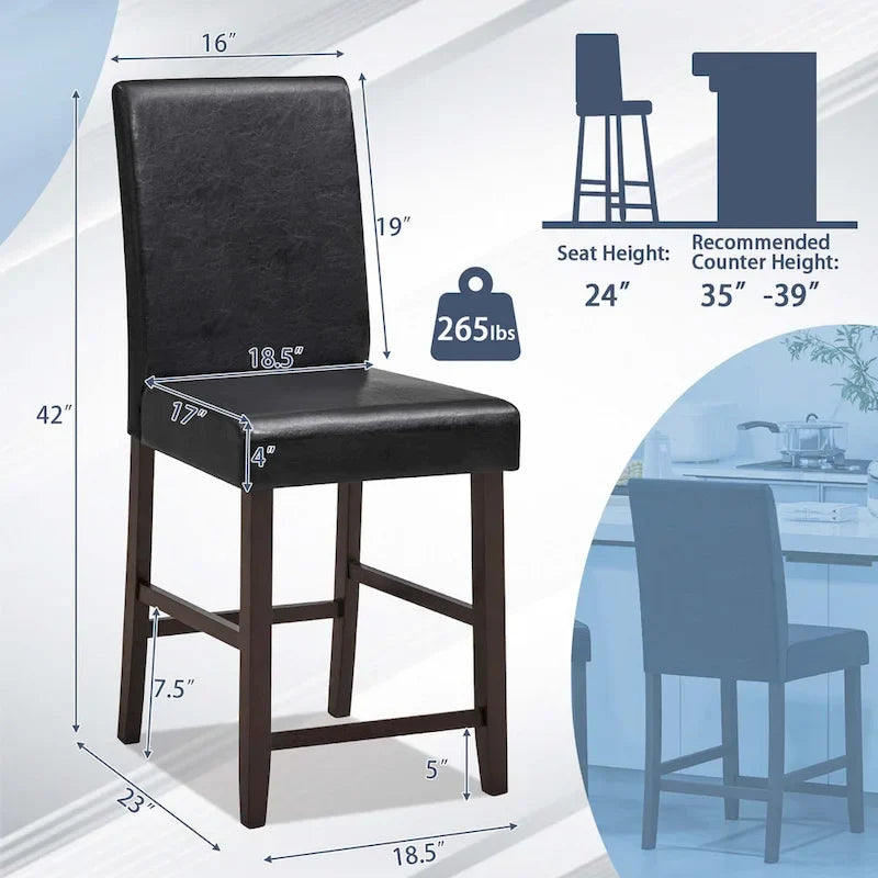 Set of 2 Barstools Wooden Vintage Bar Chairs Counter Stools