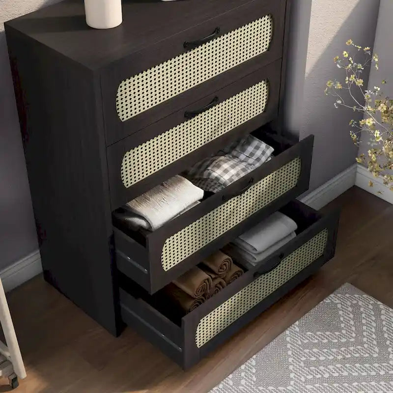 DH BASIC Tropical Espresso Faux Rattan Webbed 4-Drawer Mini Chest by Denhour