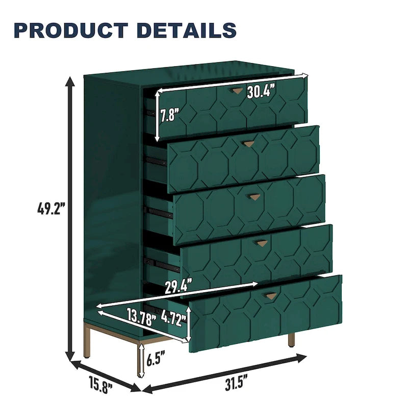 Clihome Wooden 5-Drawer Storage Chest