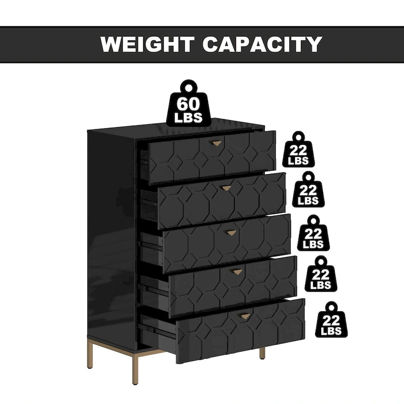 Clihome Wooden 5-Drawer Storage Chest