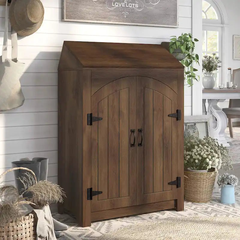 DH BASIC Jody Farmhouse Adjustable 4-Shelf Double-Door Shoe Cabinet with Lift-top Storage by Denhour
