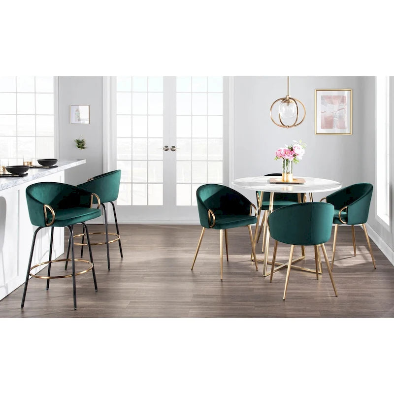 Silver Orchid Battista 26 Fixed-Height Counter Stool with Black Metal Legs & Gold Footrest (Set of 2)