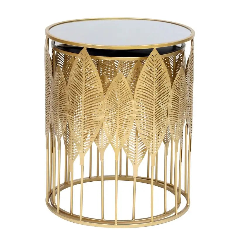Adeco Gold Leaves End Tables Accent Coffee Nightstands Set of 2