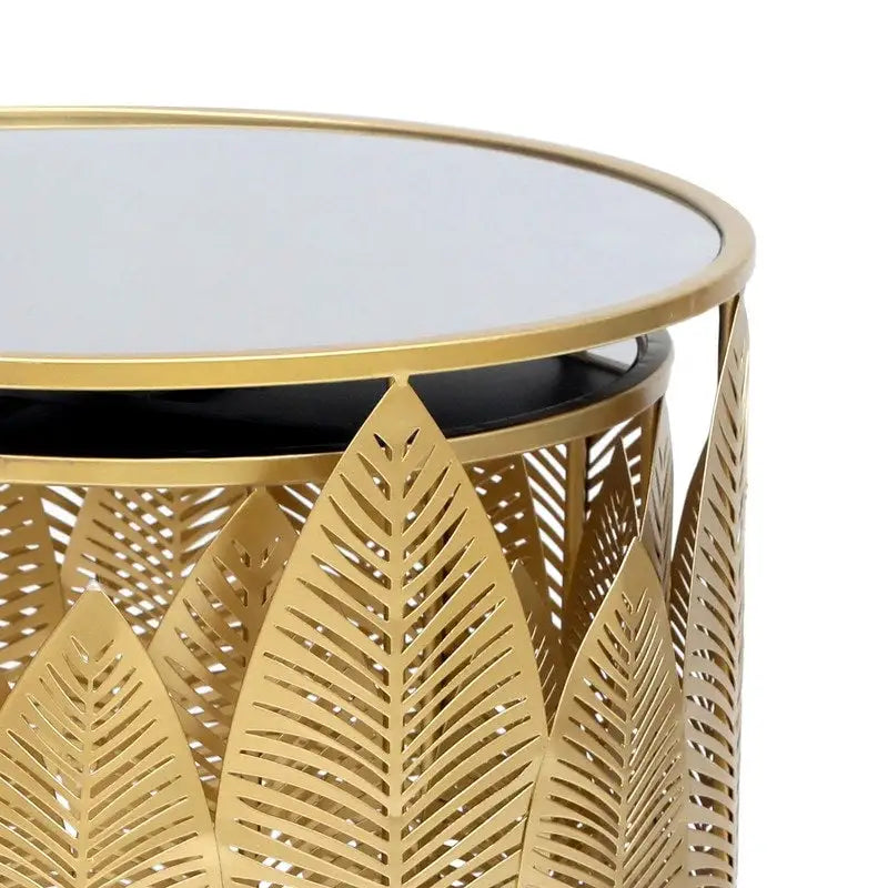 Adeco Gold Leaves End Tables Accent Coffee Nightstands Set of 2