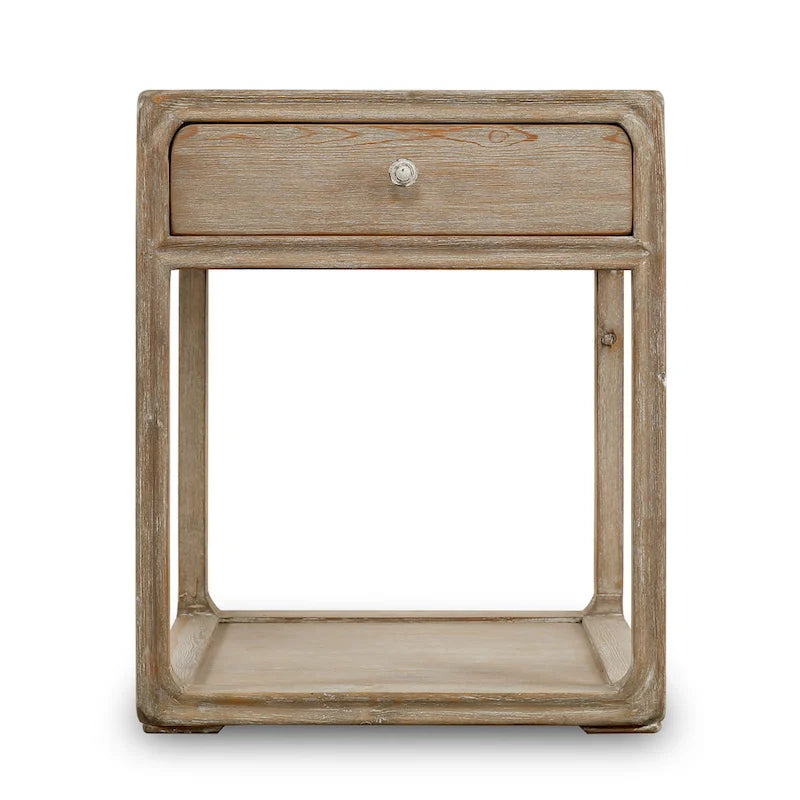Artissance Peking Square Side Table w/Drawer, 27Inch Tall, White Wash
