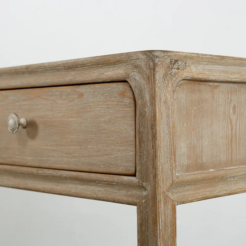 Peking Square Side Table w/Drawer, 27Inch Tall, White Wash