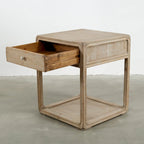 Peking Square Side Table w/Drawer, 27Inch Tall, White Wash