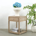 Peking Square Side Table w/Drawer, 27Inch Tall, White Wash