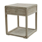 Peking Square Side Table w/Drawer, 27Inch Tall, White Wash
