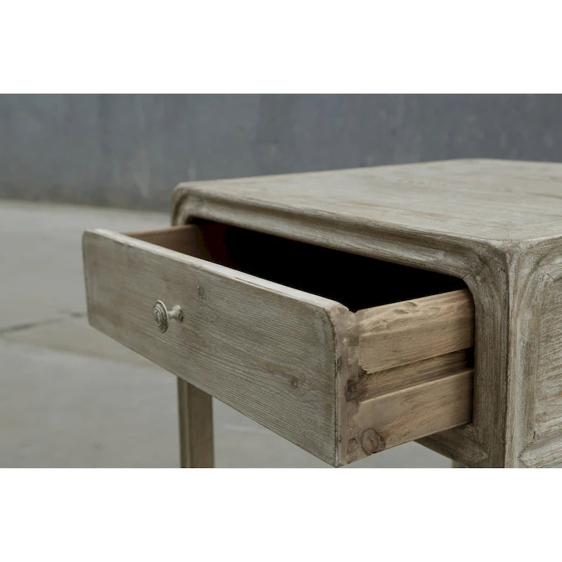 Peking Square Side Table w/Drawer, 27Inch Tall, White Wash