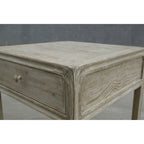 Peking Square Side Table w/Drawer, 27Inch Tall, White Wash