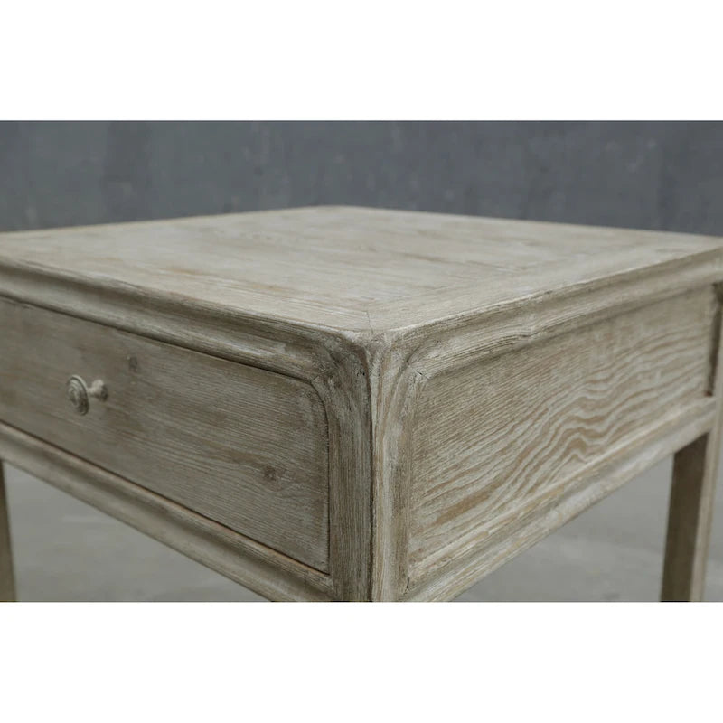 Peking Square Side Table w/Drawer, 27Inch Tall, White Wash