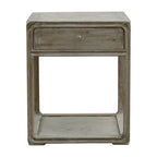 Peking Square Side Table w/Drawer, 27Inch Tall, White Wash