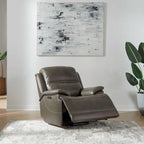 Bentley Leather Power Recliner - Graphite Grey Upholstered Arm Chair