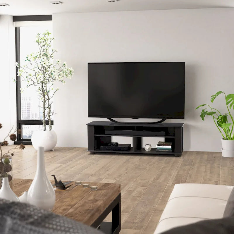 Bakersfield Black Wooden TV Stand, for TVs up to 75