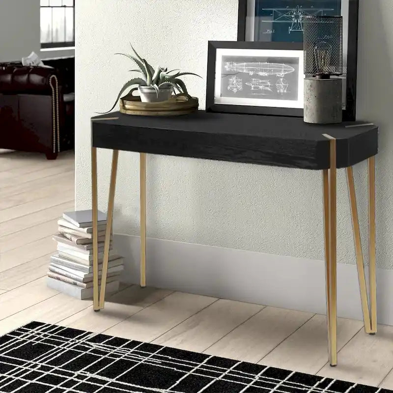 Black Wood and Gold Metal Console and Entry Table - 30.25 H x 42 W