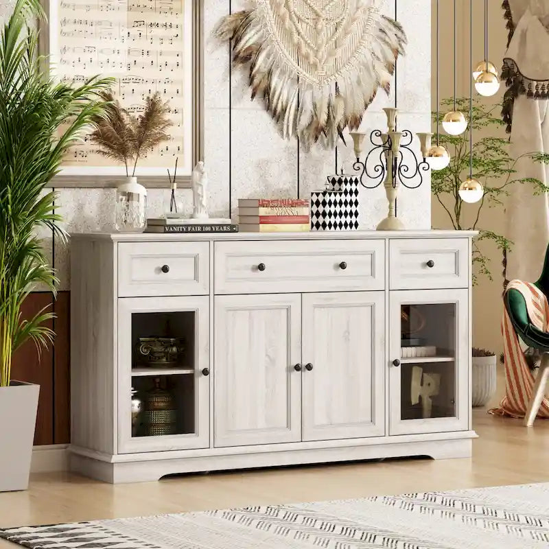 Elegant Wood-Grain Buffet Cabinet with Adjustable Shelves Sideboard