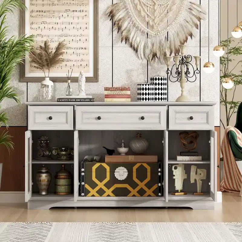 Elegant Wood-Grain Buffet Cabinet with Adjustable Shelves Sideboard
