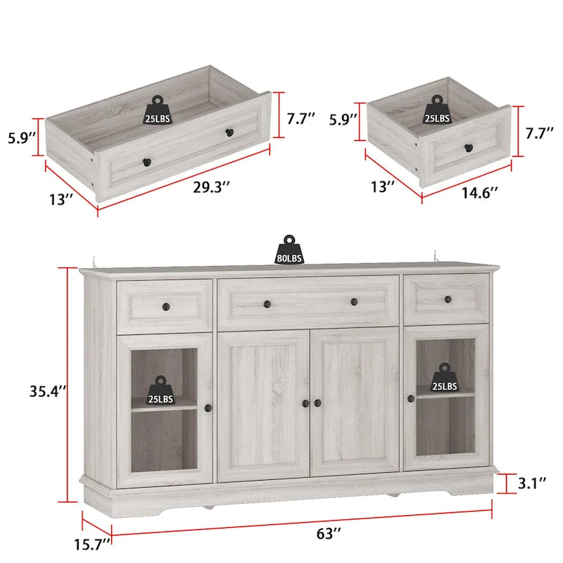 Elegant Wood-Grain Buffet Cabinet with Adjustable Shelves Sideboard