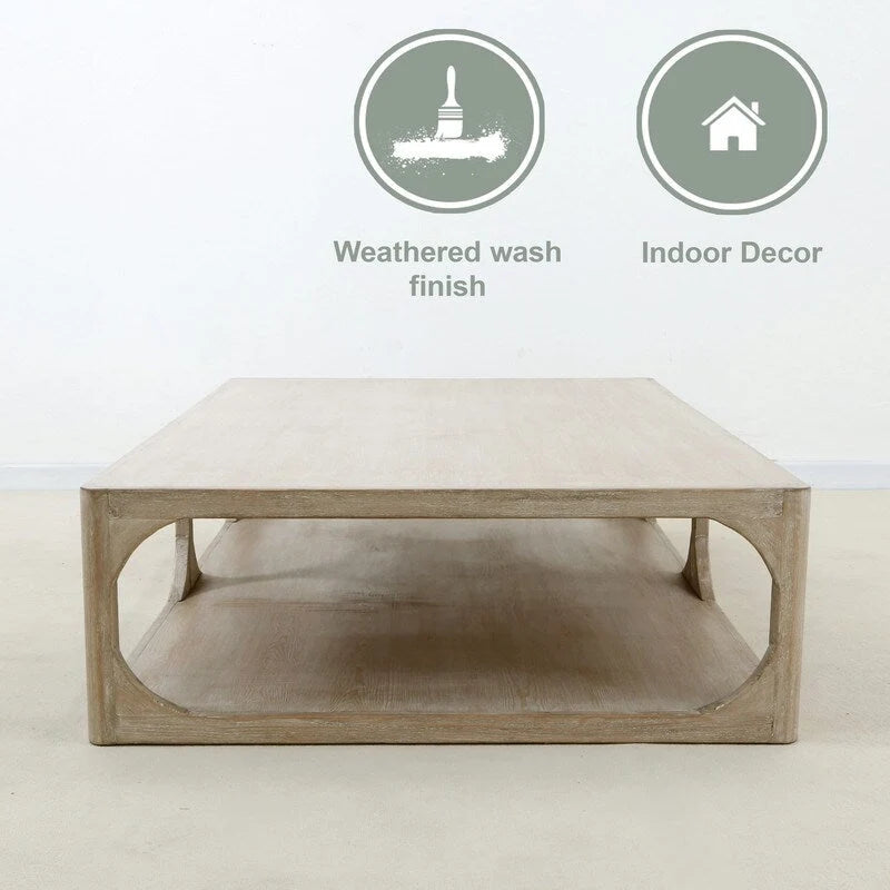 Artissance Reclaimed Wood Peking Ming Coffee Table, Large, 67 Inch Long, Weathered White Wash