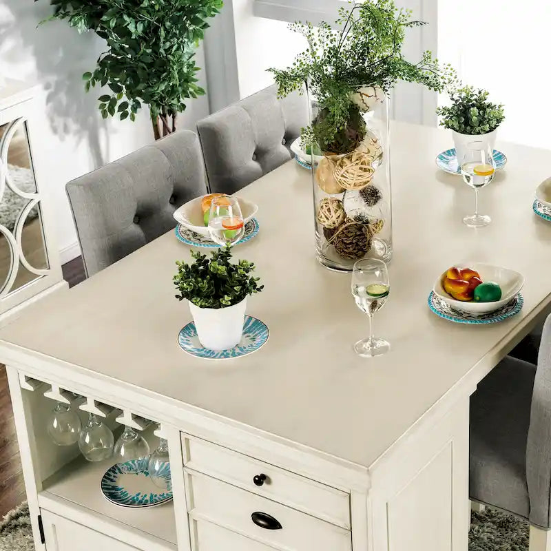 Tia Transitional Antique White Wood Multi-Storage 3-Piece Kitchen Island Set by Furniture of America