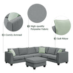 112*87 Sectional Sofa Couches Living Room Sets 7 Seats Modular Sectional Sofa with 3 Pillows, Grey