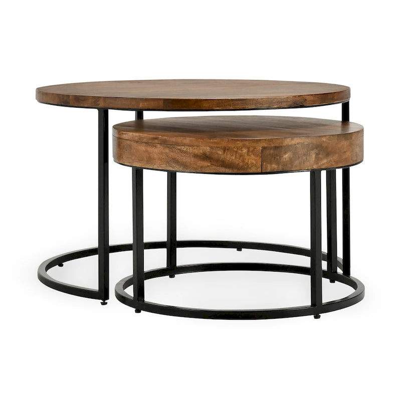 Classic Home Emma Set of 2 Nesting Tables in Natural Brown