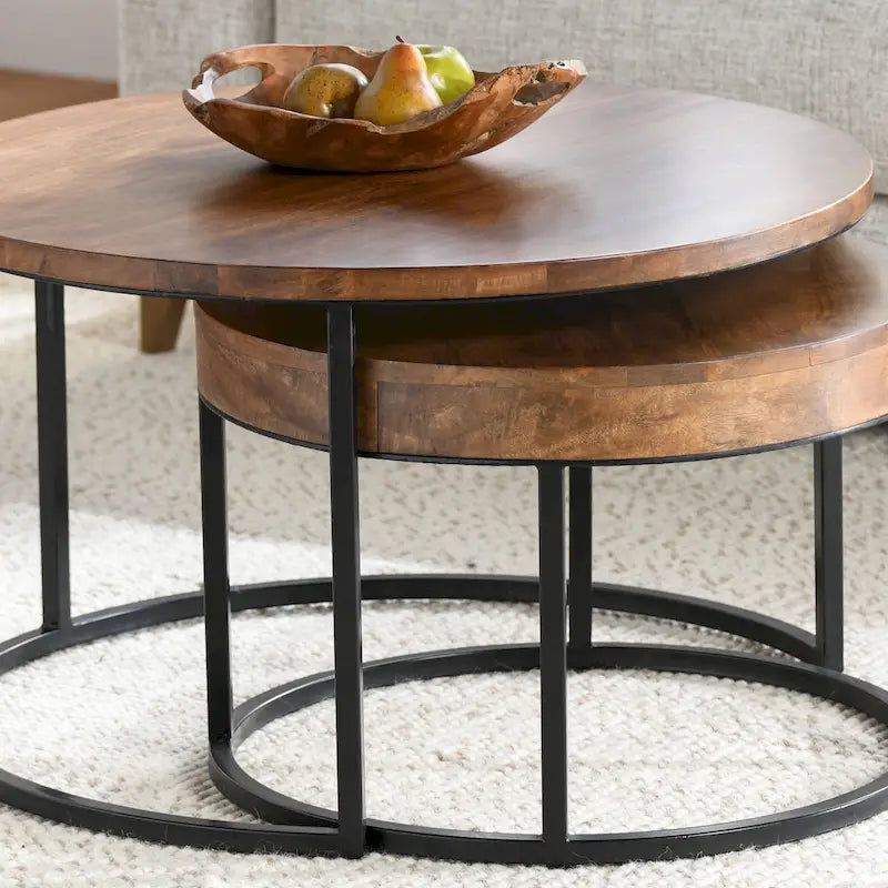 Classic Home Emma Set of 2 Nesting Tables in Natural Brown