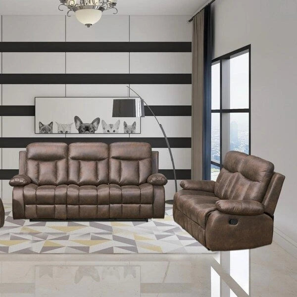 Vanity Art Brown Microfiber 2-Piece Reclining Loveseat with One Motion Sofa One Motion Loveseat Living Room Set - N/A