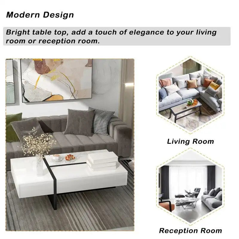 45.2 Modern High Gloss Surface Coffee Table By Aoolive