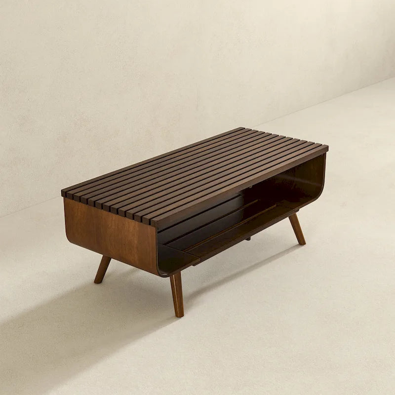 Adelina Mid-Century Rectangular Solid Wood Coffee Table in Brown