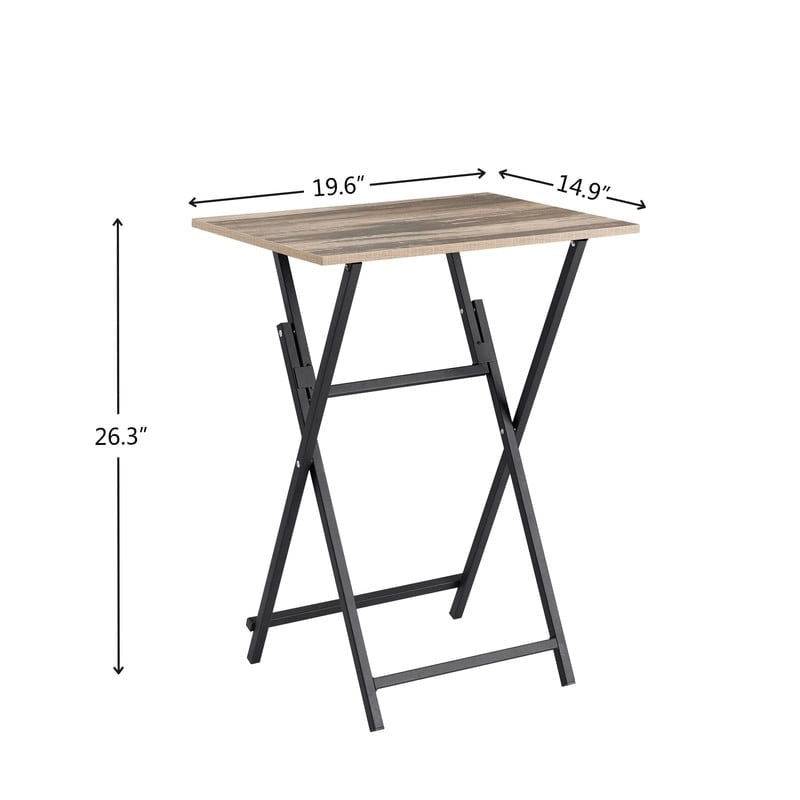 2-Piece Folding TV Tray Table Noassembly Required Portable Sofa Side Table,Snack Table for Small Spaces, Rustic Brown and Black