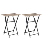 2-Piece Folding TV Tray Table Noassembly Required Portable Sofa Side Table,Snack Table for Small Spaces, Rustic Brown and Black