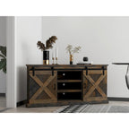 Bridgevine Home Farmhouse 66 inch Corner TV Stand for TVs up to 80 inches, No Assembly Required, Barnwood Finish