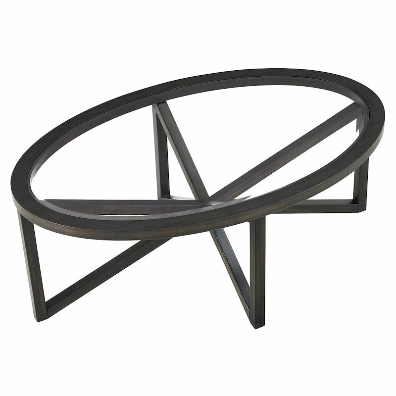 Contemporary Glass Coffee Table with Wood Base
