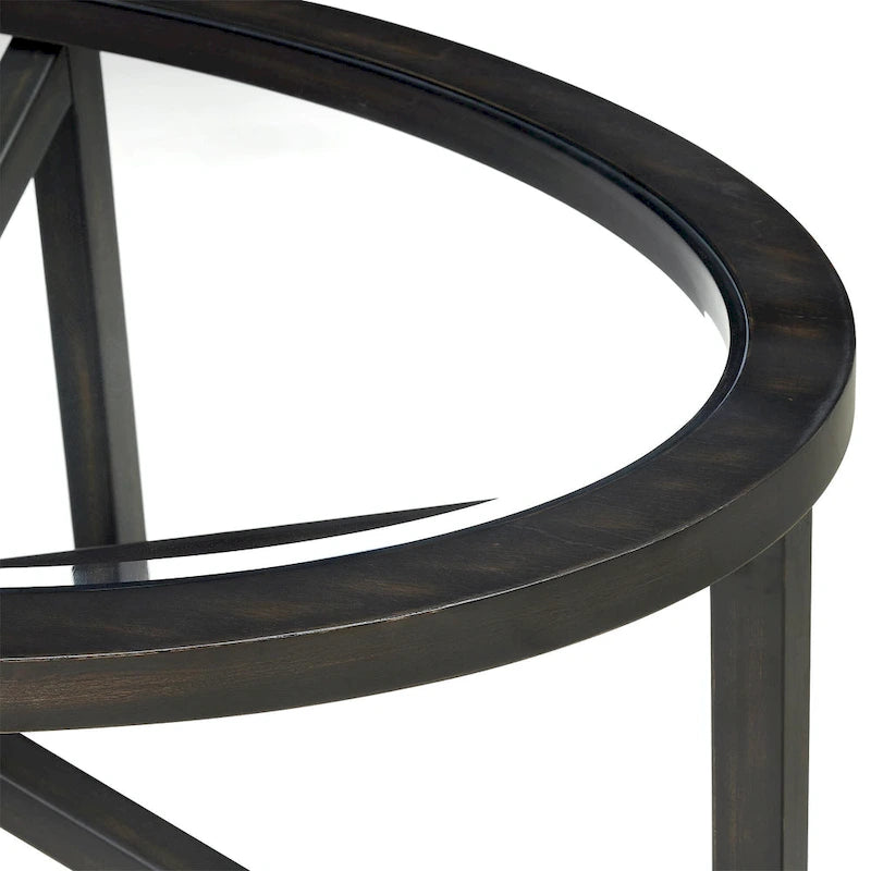 Contemporary Glass Coffee Table with Wood Base