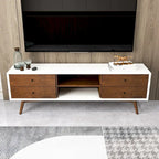 Novel Mid Century White Tv Stand With Solid Wood Frame TV Stand with 6 Storage Cabinet , Modern Walnut TV Console