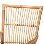 Rose Bohemian styled Upholstered Rattan Armchair-White/Natural Brown