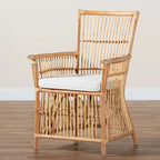 Rose Bohemian styled Upholstered Rattan Armchair-White/Natural Brown