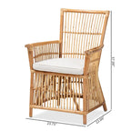 Rose Bohemian styled Upholstered Rattan Armchair-White/Natural Brown