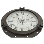 Metal Compass Accent Table with Clock and Clear Glass Top - White or Black - Roche River Decor