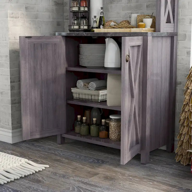 Figg Rustic Wood Multi-shelf Microwave Cabinet by Furniture of America