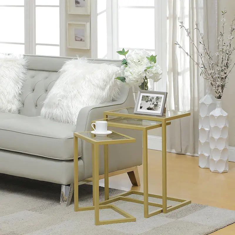 Carolina Living Addison Nesting Table Set - Glass Top - Chrome Base
