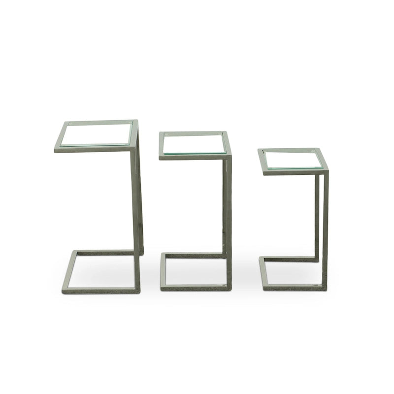 Carolina Living Addison Nesting Table Set - Glass Top - Chrome Base