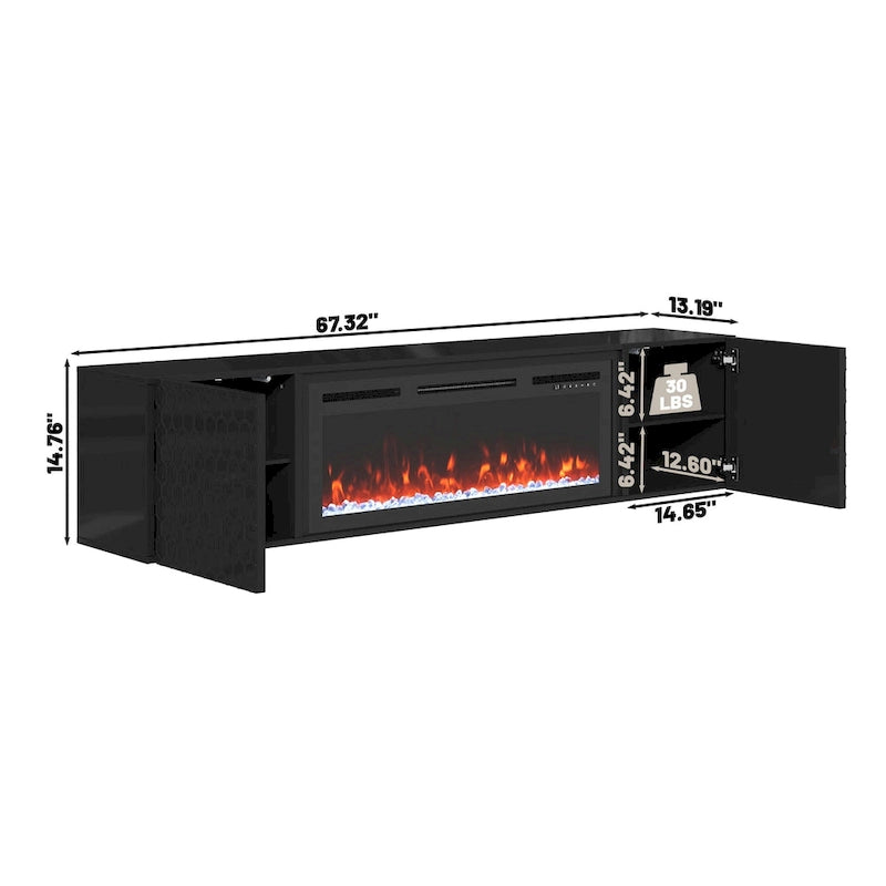 67 MDF Wall Mounted TV Stand with 36 Electric Fireplace