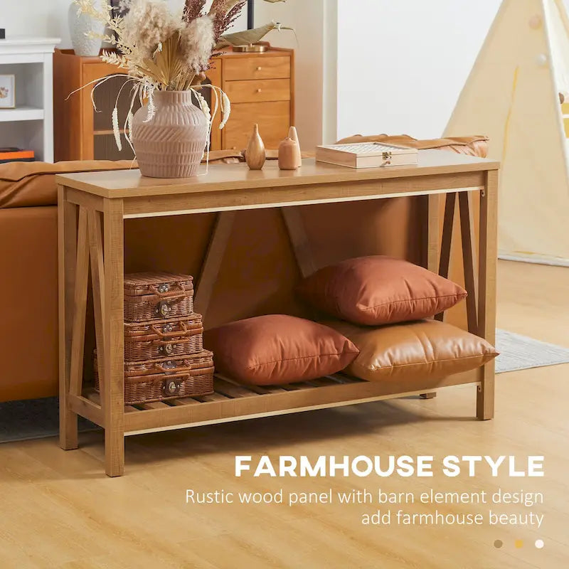 HOMCOM Farmhouse Console Table with Storage Shelf