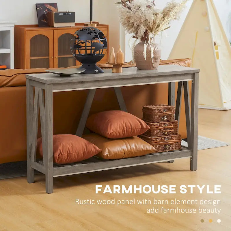 HOMCOM Farmhouse Console Table with Storage Shelf