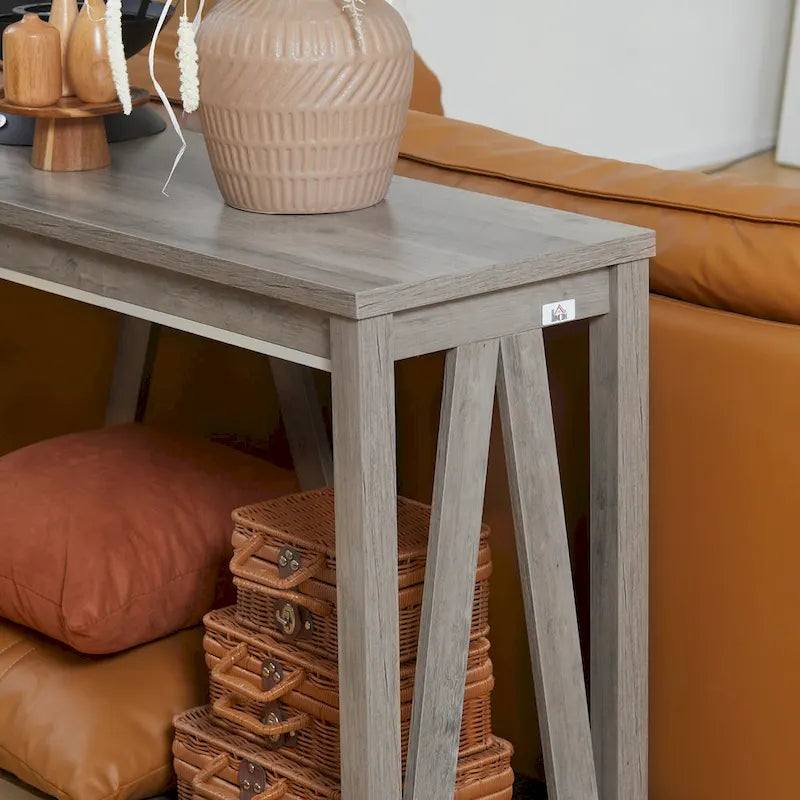 HOMCOM Farmhouse Console Table with Storage Shelf