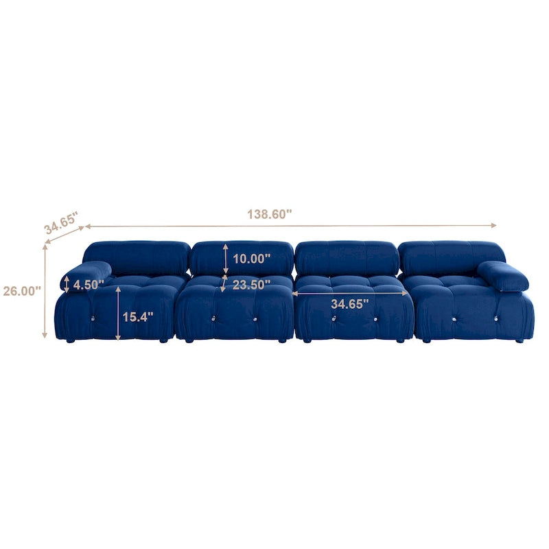Blue Velvet Upholstered Sectional Sofa